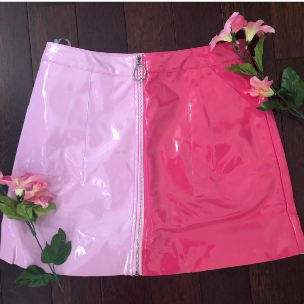 pink leather skirt